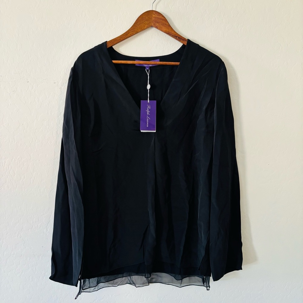 Ralph Lauren Purple Label‎ Women’s Black Silk Blouse Size 14 Italy NWT